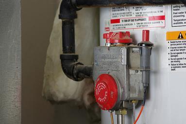 Detail on a gas water heater installation